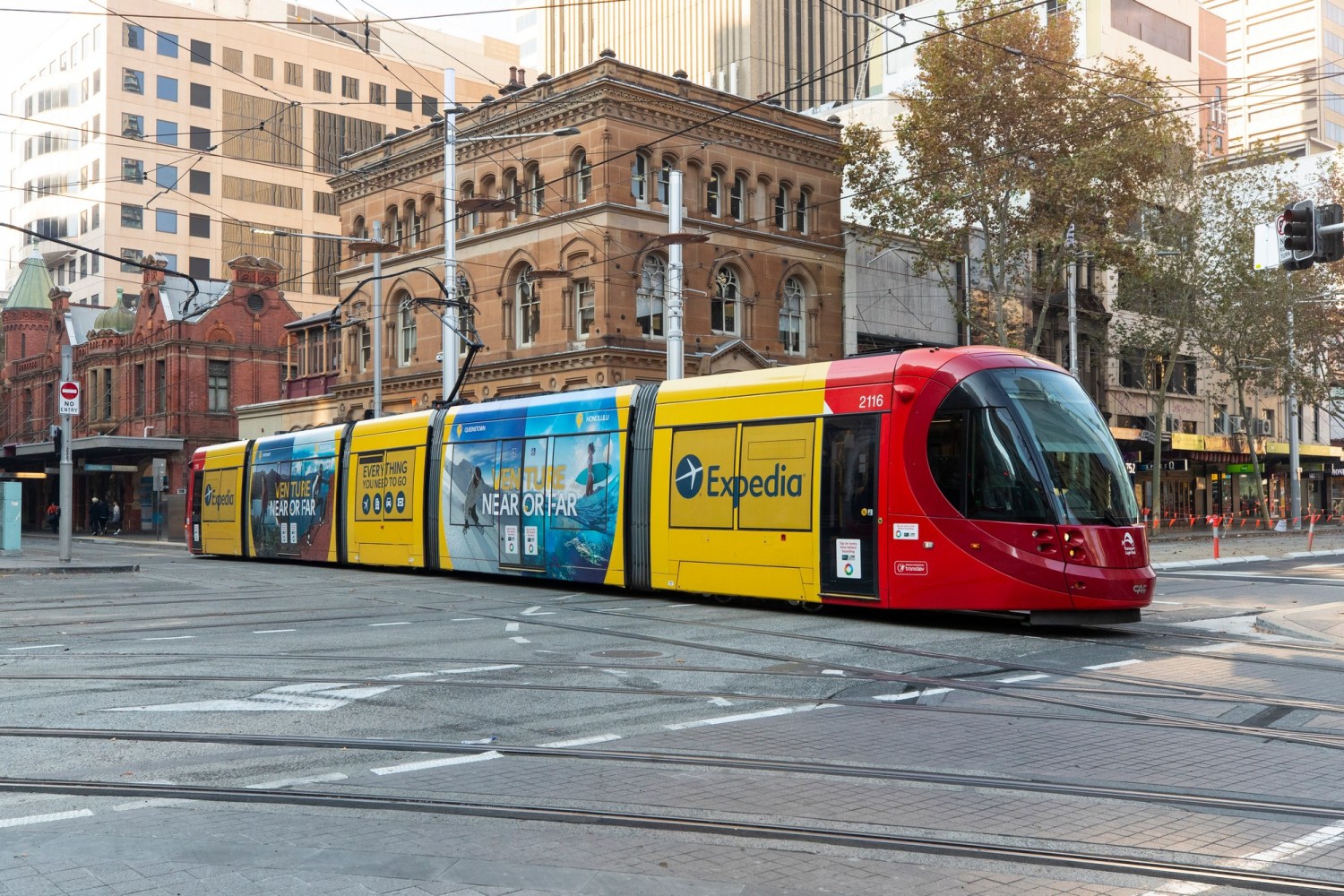 a double decker bus on a city street