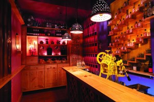 a store front at night